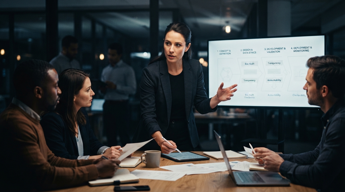 Editorial illustration for Four Stages to Ethical AI: A Product Manager's Checkpoint Framework